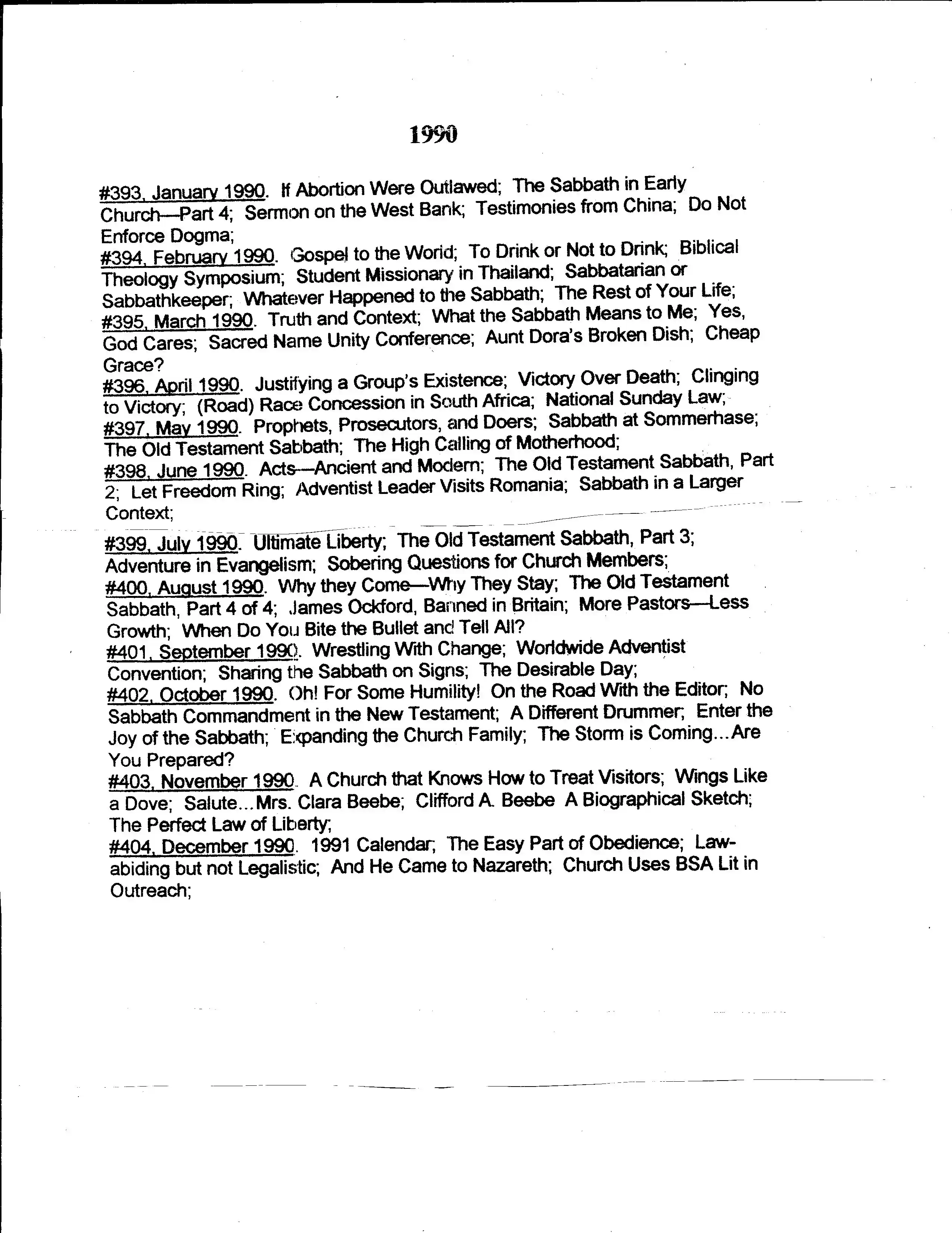 BSA TSS  issue summary 1990